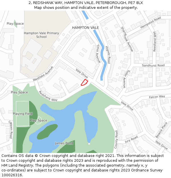 2, REDSHANK WAY, HAMPTON VALE, PETERBOROUGH, PE7 8LX: Location map and indicative extent of plot