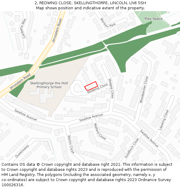 2, REDWING CLOSE, SKELLINGTHORPE, LINCOLN, LN6 5SH: Location map and indicative extent of plot