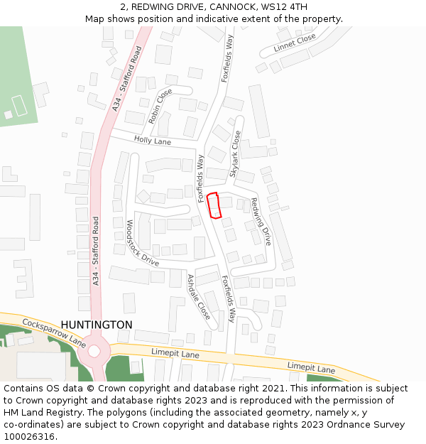 2, REDWING DRIVE, CANNOCK, WS12 4TH: Location map and indicative extent of plot