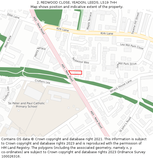 2, REDWOOD CLOSE, YEADON, LEEDS, LS19 7HH: Location map and indicative extent of plot