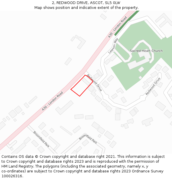 2, REDWOOD DRIVE, ASCOT, SL5 0LW: Location map and indicative extent of plot