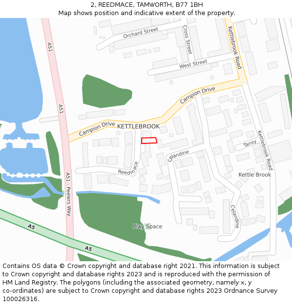 2, REEDMACE, TAMWORTH, B77 1BH: Location map and indicative extent of plot