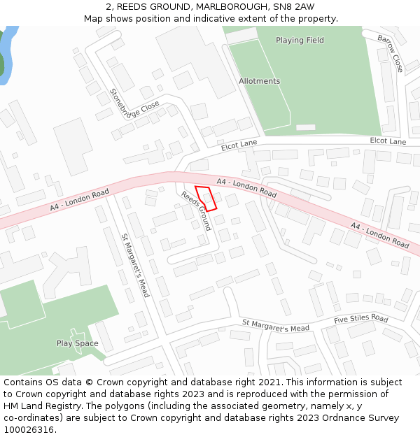 2, REEDS GROUND, MARLBOROUGH, SN8 2AW: Location map and indicative extent of plot