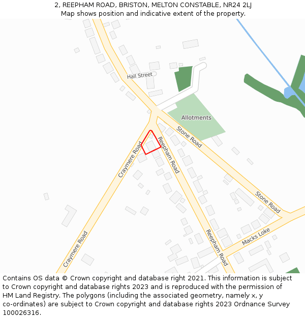 2, REEPHAM ROAD, BRISTON, MELTON CONSTABLE, NR24 2LJ: Location map and indicative extent of plot