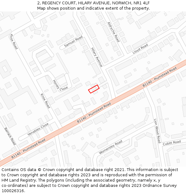 2, REGENCY COURT, HILARY AVENUE, NORWICH, NR1 4LF: Location map and indicative extent of plot