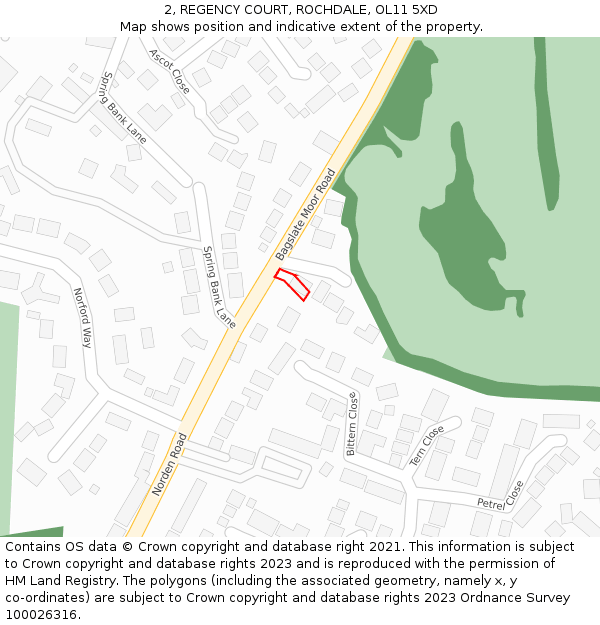 2, REGENCY COURT, ROCHDALE, OL11 5XD: Location map and indicative extent of plot