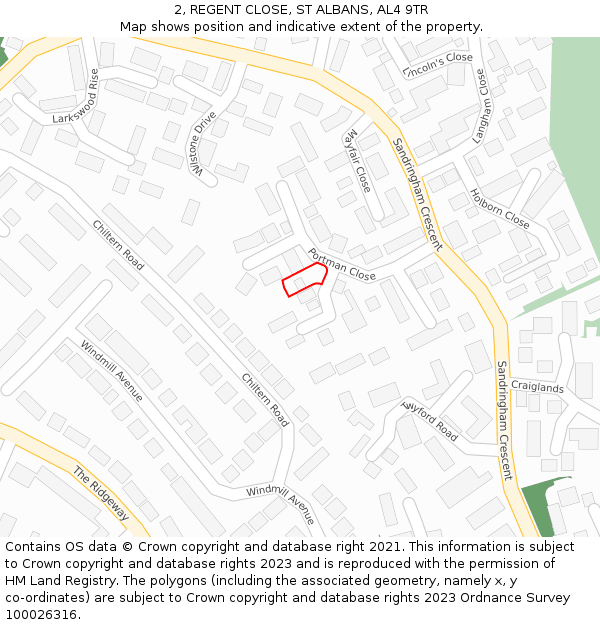 2, REGENT CLOSE, ST ALBANS, AL4 9TR: Location map and indicative extent of plot
