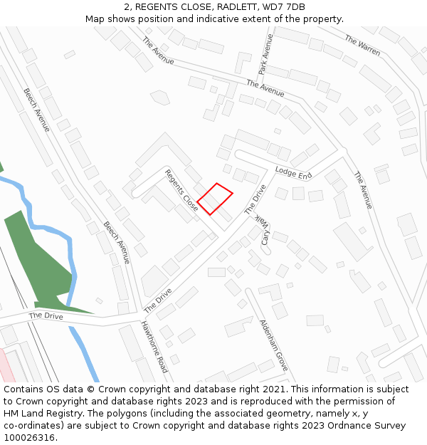 2, REGENTS CLOSE, RADLETT, WD7 7DB: Location map and indicative extent of plot