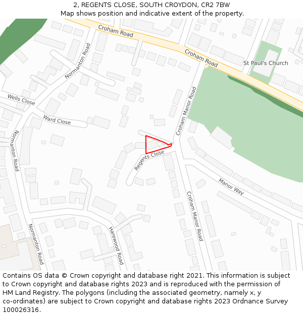 2, REGENTS CLOSE, SOUTH CROYDON, CR2 7BW: Location map and indicative extent of plot