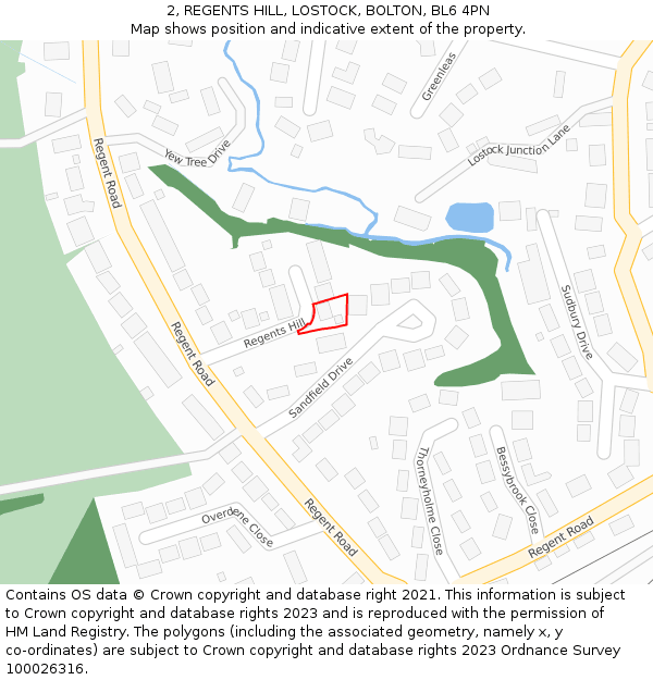 2, REGENTS HILL, LOSTOCK, BOLTON, BL6 4PN: Location map and indicative extent of plot