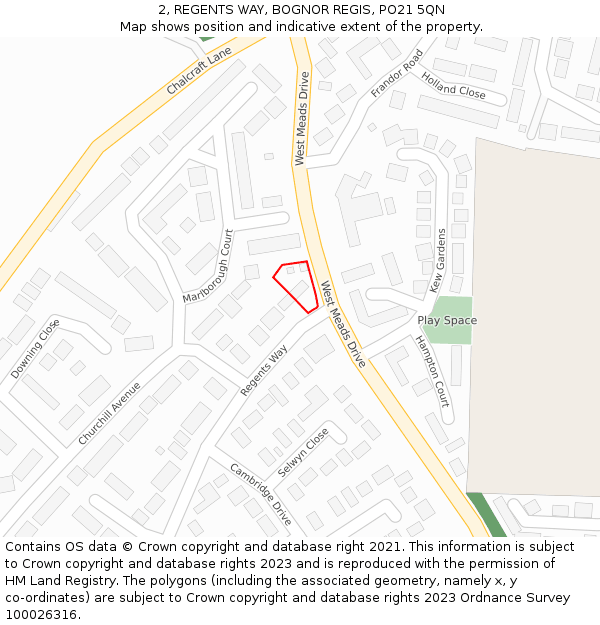 2, REGENTS WAY, BOGNOR REGIS, PO21 5QN: Location map and indicative extent of plot