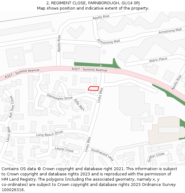 2, REGIMENT CLOSE, FARNBOROUGH, GU14 0PJ: Location map and indicative extent of plot