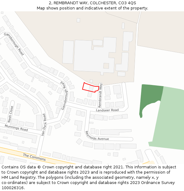2, REMBRANDT WAY, COLCHESTER, CO3 4QS: Location map and indicative extent of plot