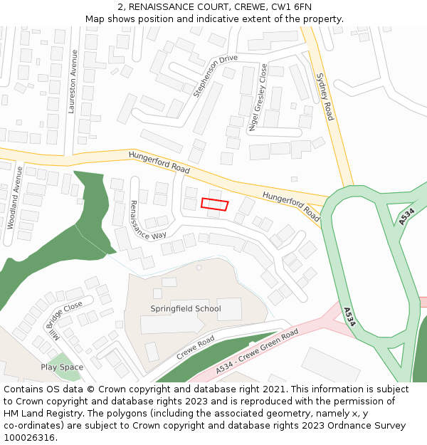 2, RENAISSANCE COURT, CREWE, CW1 6FN: Location map and indicative extent of plot