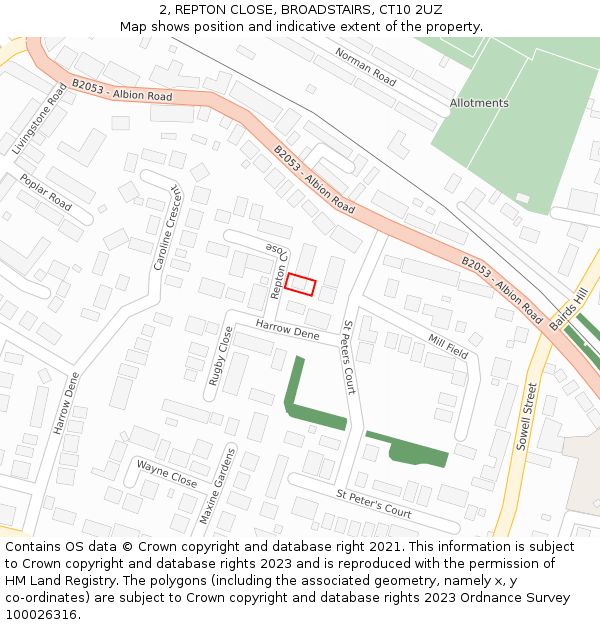 2, REPTON CLOSE, BROADSTAIRS, CT10 2UZ: Location map and indicative extent of plot