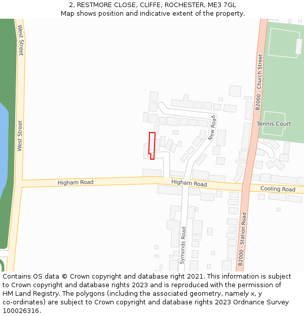 2, RESTMORE CLOSE, CLIFFE, ROCHESTER, ME3 7GL: Location map and indicative extent of plot
