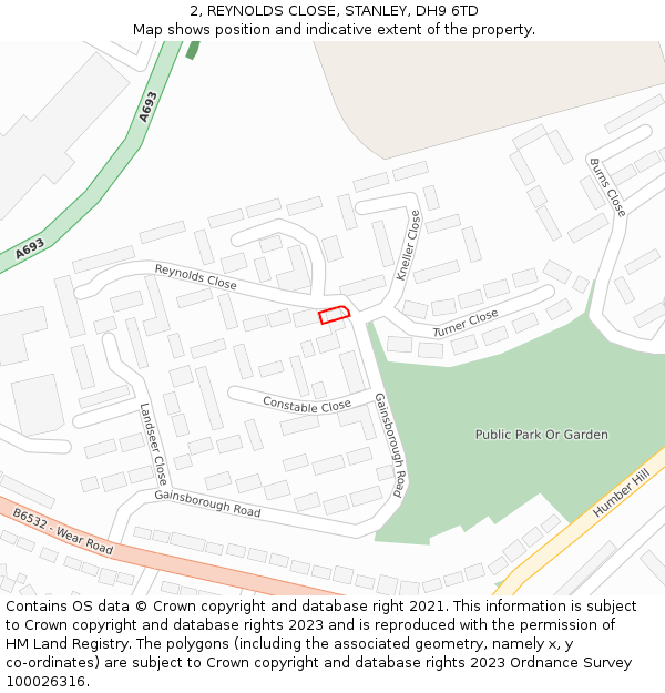 2, REYNOLDS CLOSE, STANLEY, DH9 6TD: Location map and indicative extent of plot
