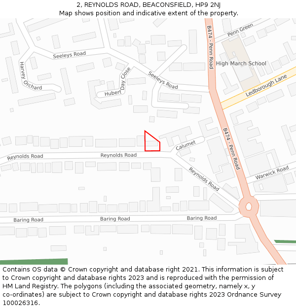 2, REYNOLDS ROAD, BEACONSFIELD, HP9 2NJ: Location map and indicative extent of plot