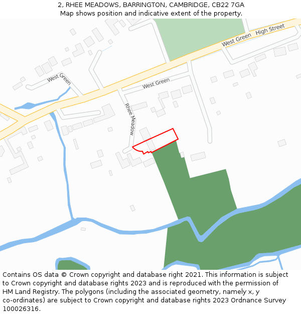 2, RHEE MEADOWS, BARRINGTON, CAMBRIDGE, CB22 7GA: Location map and indicative extent of plot