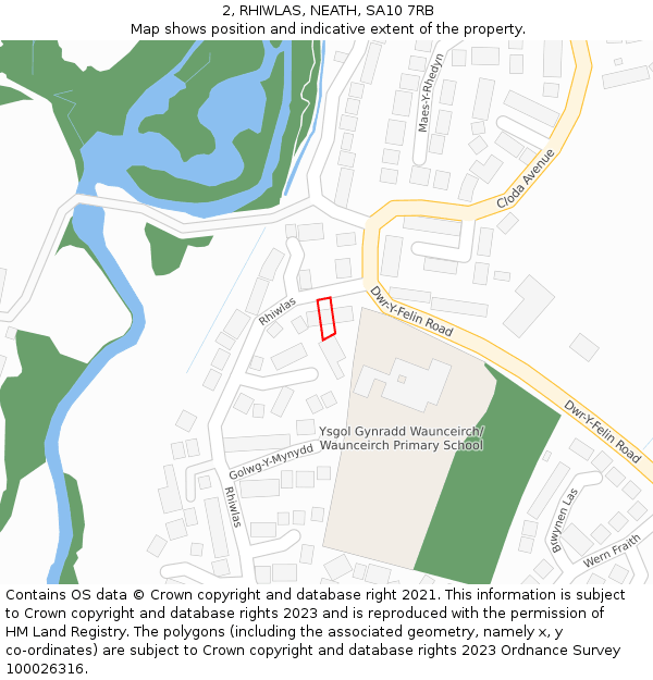 2, RHIWLAS, NEATH, SA10 7RB: Location map and indicative extent of plot
