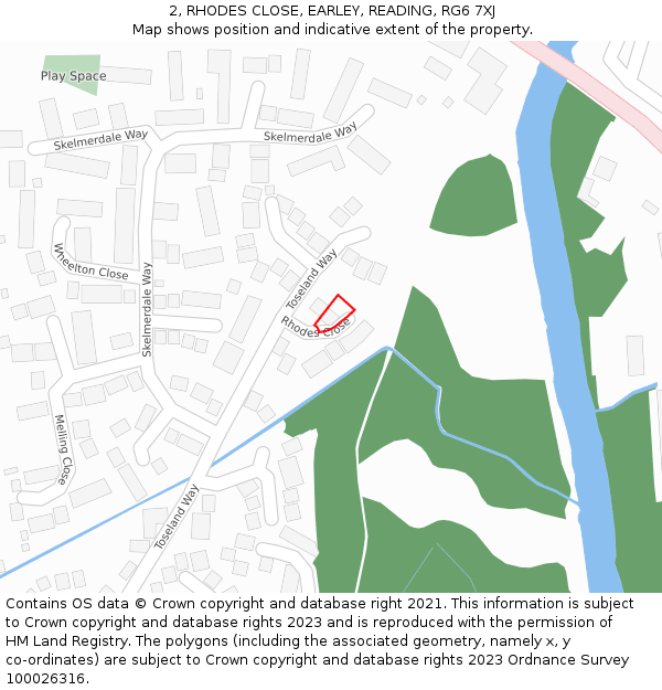 2, RHODES CLOSE, EARLEY, READING, RG6 7XJ: Location map and indicative extent of plot