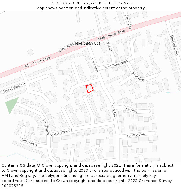 2, RHODFA CREGYN, ABERGELE, LL22 9YL: Location map and indicative extent of plot