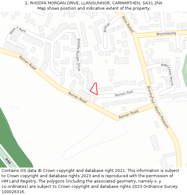 2, RHODFA MORGAN DRIVE, LLANGUNNOR, CARMARTHEN, SA31 2NX: Location map and indicative extent of plot