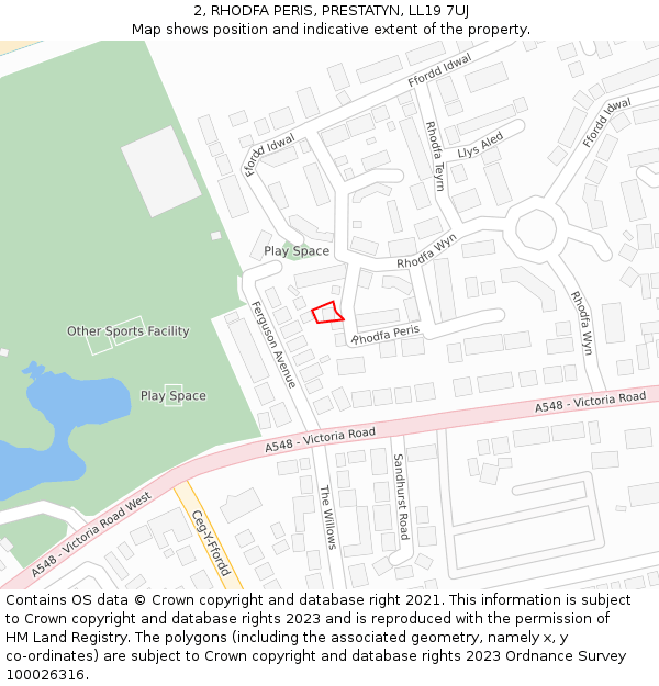 2, RHODFA PERIS, PRESTATYN, LL19 7UJ: Location map and indicative extent of plot