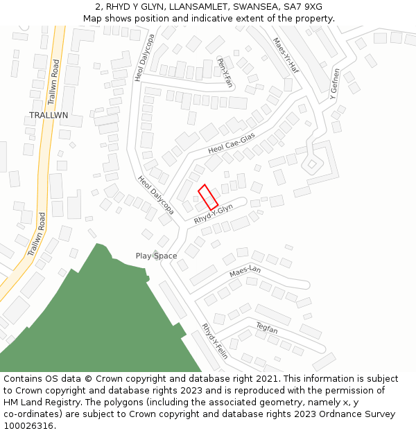 2, RHYD Y GLYN, LLANSAMLET, SWANSEA, SA7 9XG: Location map and indicative extent of plot