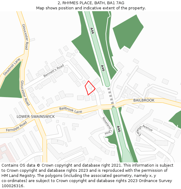 2, RHYMES PLACE, BATH, BA1 7AG: Location map and indicative extent of plot