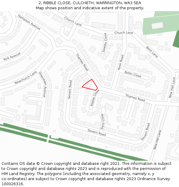 2, RIBBLE CLOSE, CULCHETH, WARRINGTON, WA3 5EA: Location map and indicative extent of plot