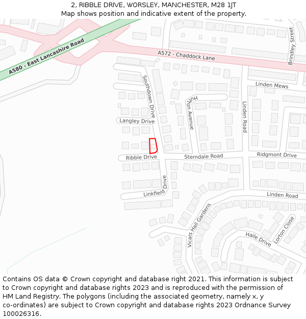 2, RIBBLE DRIVE, WORSLEY, MANCHESTER, M28 1JT: Location map and indicative extent of plot