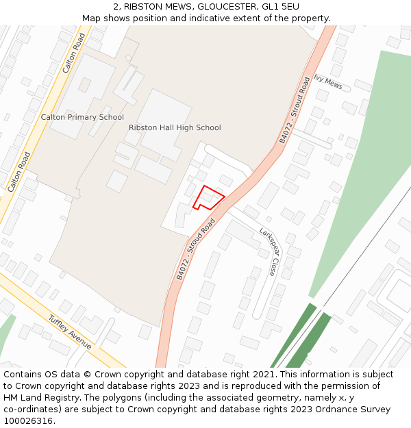 2, RIBSTON MEWS, GLOUCESTER, GL1 5EU: Location map and indicative extent of plot