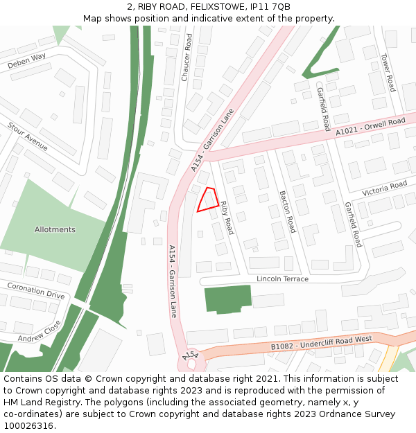 2, RIBY ROAD, FELIXSTOWE, IP11 7QB: Location map and indicative extent of plot