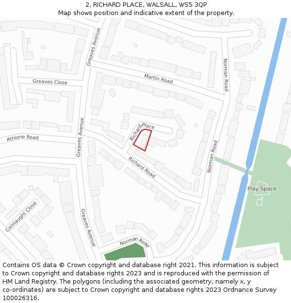 2, RICHARD PLACE, WALSALL, WS5 3QP: Location map and indicative extent of plot