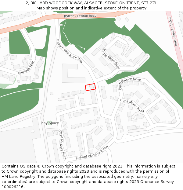 2, RICHARD WOODCOCK WAY, ALSAGER, STOKE-ON-TRENT, ST7 2ZH: Location map and indicative extent of plot