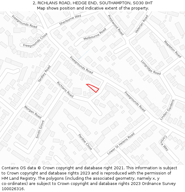 2, RICHLANS ROAD, HEDGE END, SOUTHAMPTON, SO30 0HT: Location map and indicative extent of plot