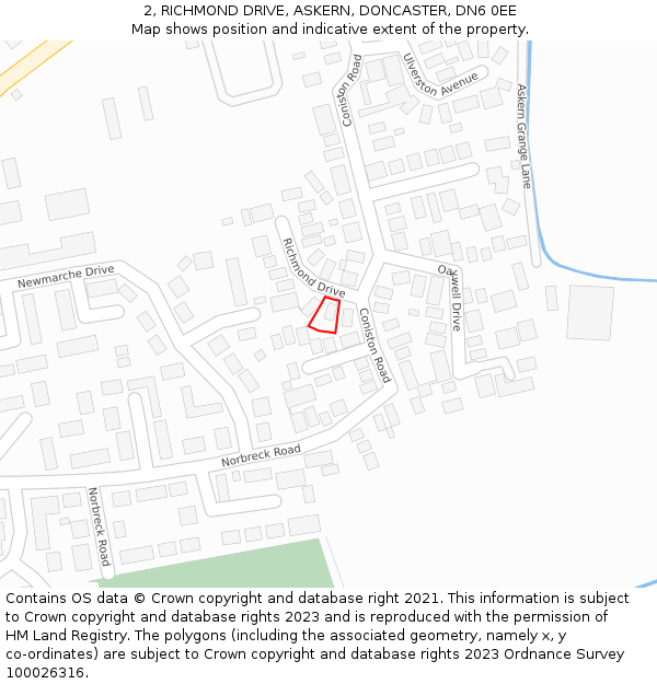 2, RICHMOND DRIVE, ASKERN, DONCASTER, DN6 0EE: Location map and indicative extent of plot