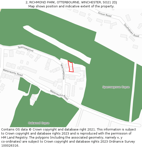 2, RICHMOND PARK, OTTERBOURNE, WINCHESTER, SO21 2DJ: Location map and indicative extent of plot