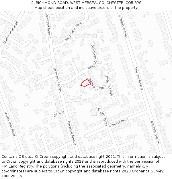 2, RICHMOND ROAD, WEST MERSEA, COLCHESTER, CO5 8PS: Location map and indicative extent of plot
