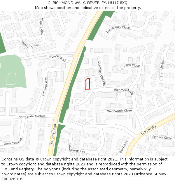 2, RICHMOND WALK, BEVERLEY, HU17 8XQ: Location map and indicative extent of plot