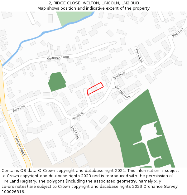 2, RIDGE CLOSE, WELTON, LINCOLN, LN2 3UB: Location map and indicative extent of plot