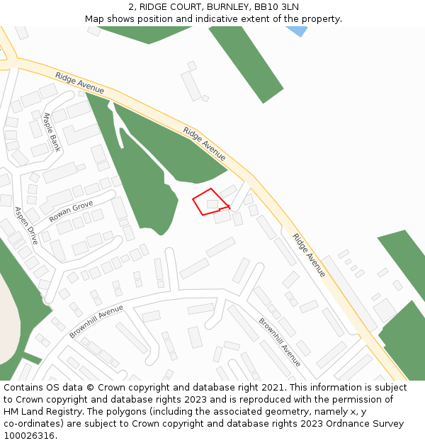 2, RIDGE COURT, BURNLEY, BB10 3LN: Location map and indicative extent of plot