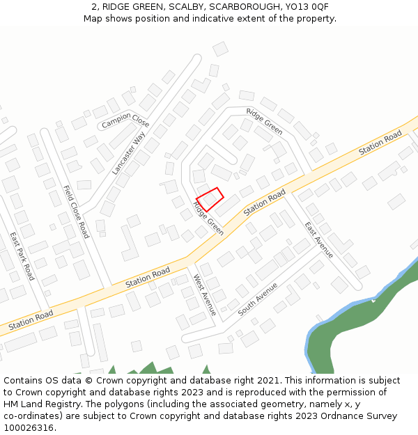 2, RIDGE GREEN, SCALBY, SCARBOROUGH, YO13 0QF: Location map and indicative extent of plot