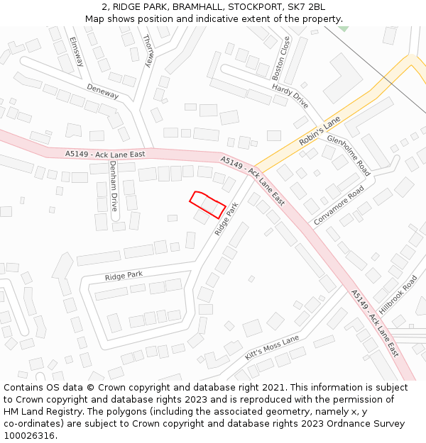 2, RIDGE PARK, BRAMHALL, STOCKPORT, SK7 2BL: Location map and indicative extent of plot