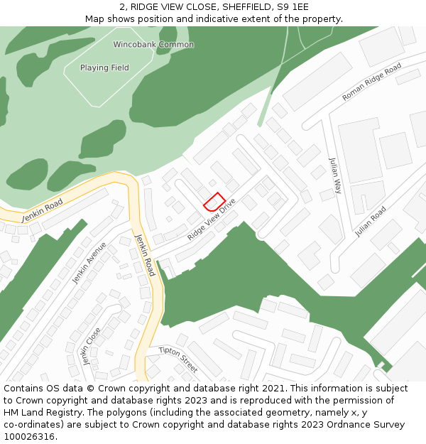 2, RIDGE VIEW CLOSE, SHEFFIELD, S9 1EE: Location map and indicative extent of plot