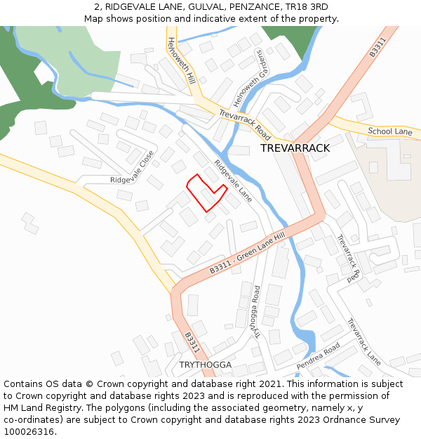 2, RIDGEVALE LANE, GULVAL, PENZANCE, TR18 3RD: Location map and indicative extent of plot