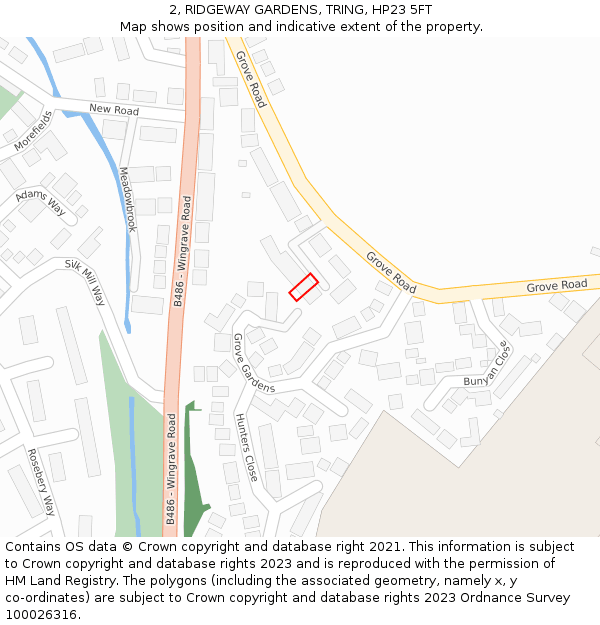 2, RIDGEWAY GARDENS, TRING, HP23 5FT: Location map and indicative extent of plot