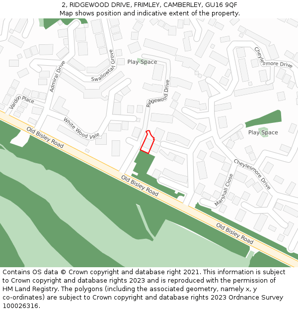 2, RIDGEWOOD DRIVE, FRIMLEY, CAMBERLEY, GU16 9QF: Location map and indicative extent of plot