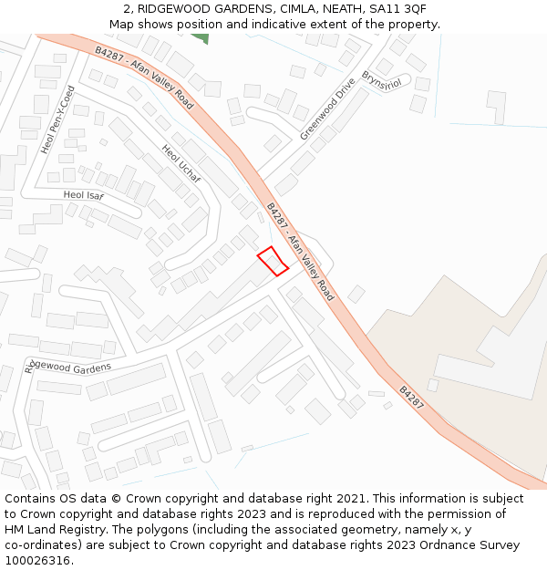 2, RIDGEWOOD GARDENS, CIMLA, NEATH, SA11 3QF: Location map and indicative extent of plot